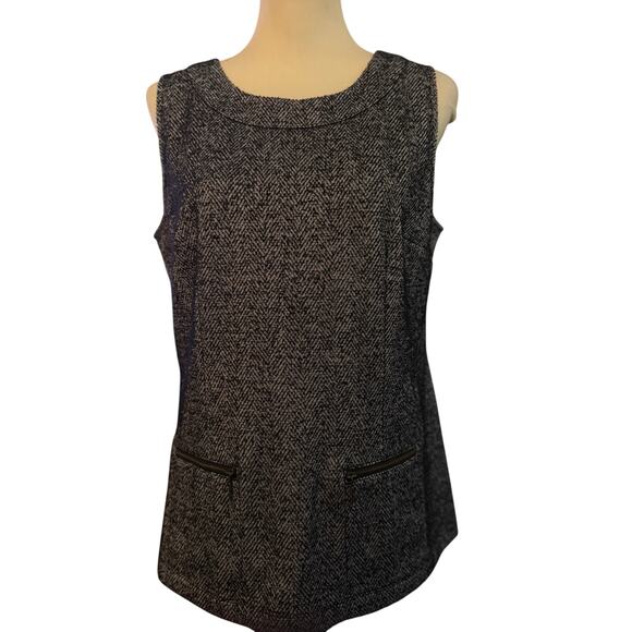 CAbi CeCe Shell Sleeveless Black Tweed Herringbone Top, Women's Size Medium - Picture 2 of 8